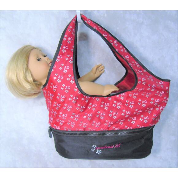 American Girl Red Black DOLL CARRIER Shoulder Tote Bag Purse w/ Accesories Pouch - Picture 1 of 9